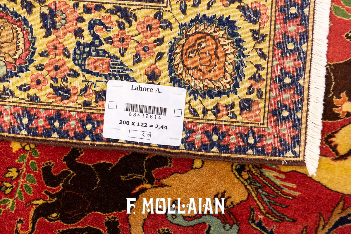 Figurative Antique Signed “Habib-Daar” Lahore Indian Rug n°:68432814
